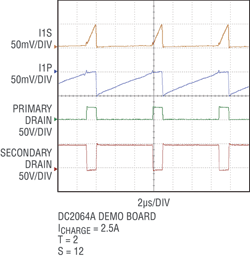 Figure 4. Demonstration circuit DC2064A typical charge mode waveforms for a 2,5A balance current.